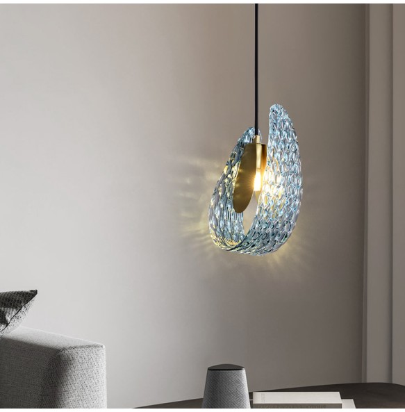 Modern Blue Flower Glass Pendant Lamp Bedside Light Fixture Small Blue Glass Hanglamp Decoration Bedroom Dining Room