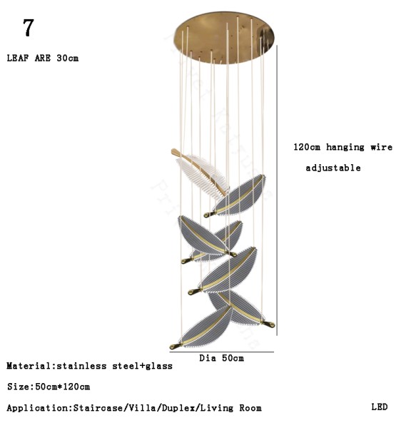 Modern Leaf Shape Ceiling Chandelier 2024 Large Staircase Pendant Light Home Decor Lustre Art Design Led Hanging Lamps