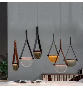 Modern 2024 Ceiling Chandelier Lighting Led Clear Glass Pendant Light Leather Lampe Lustre Living Room Decor Chandelier Lamparas