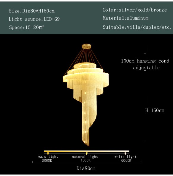 Led New Design Aluminum Tassel Pendant Light Luxury Gold Avize Modelleri 2024 Creative Lustre Salon Plafonnier Living Room Villa