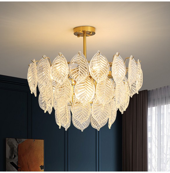 Modern Glass Ceiling Chandelier Home Decor Glass Leaf Lighting Led Dining Room Chandeliers Living Room Luxury Lustres