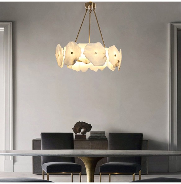 LED White Marble Copper Pendant Light Ivory Modern 2024 Ceiling Chandelier Home Decor Lustre Hanging Lamp for Dining Room