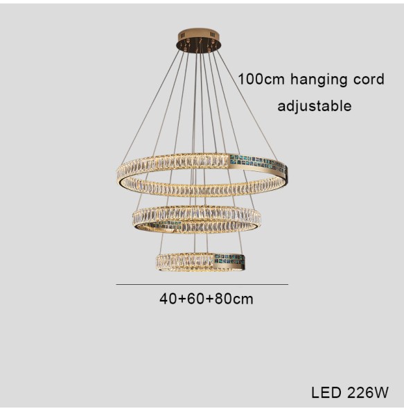 Led Luxury Ring Crystal Pendant Light Gold Stainless Steel Chandelier 2024 Christmas Decoration Lustres for Living Room