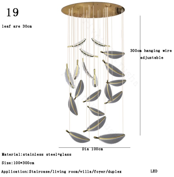 Modern 2024 Stairwel Leaf Ceiling Chandelier Large Staircase Pendant Light Home Decor Lustre High Ceiling Led Hanging Lamps