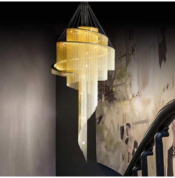 Led New Design Aluminum Tassel Pendant Light Luxury Gold Avize Modelleri 2024 Creative Lustre Salon Plafonnier Living Room Villa