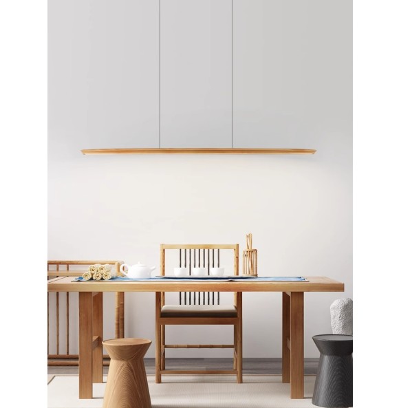 Long Wooden Pendant Lamp above Dining Table Led Hanging Light Modern Casa Lustre Black Walnut Lamp for Dining Room