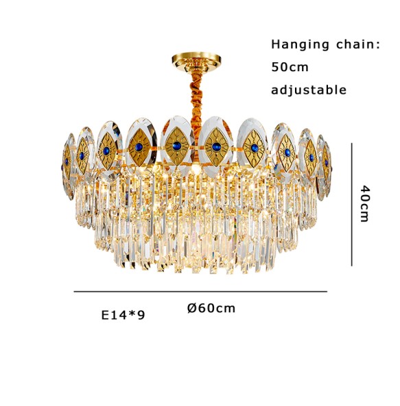 Crystal Lustre Gold Classic Suspension Dimmable LED Hanging Lamp Light Fixture Classic Chandelier Luxury Home Decor