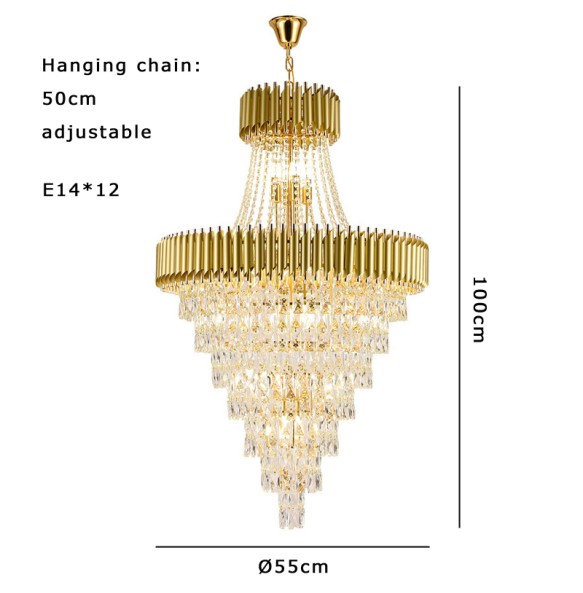 Multi-layer Crystal Round Gold Black Dimmable LED Lustre Pendant Light Stair Lights Luxury Hanging Lamp Home Decor