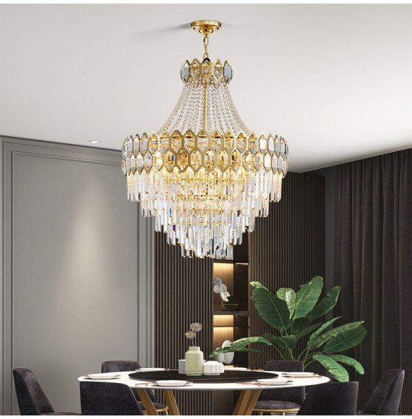 Luxury Gold Classical Hanging Lamp Dimmable LED Crystal Light Fixture Lustre Large Hotel Pendant Light Home Decor Room Decor