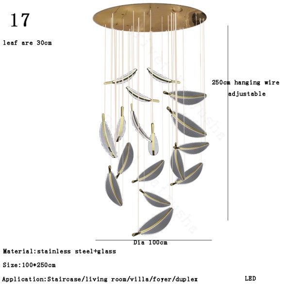 Modern Leaf Shape Ceiling Chandelier 2024 Large Staircase Pendant Light Home Decor Lustre Art Design Led Hanging Lamps