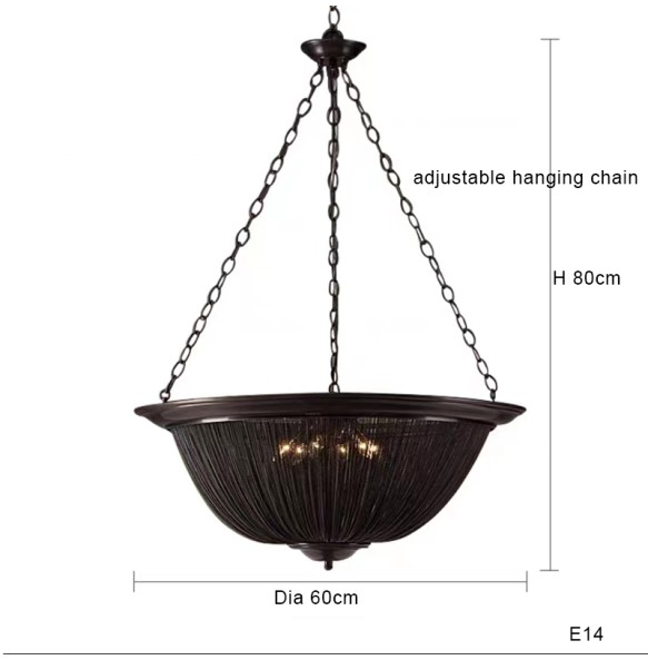 Modern Black Aluminum Chain Tassel Pendant Lights Dimmable Fancy Shade Retro Chandelier for Living Room Decoration