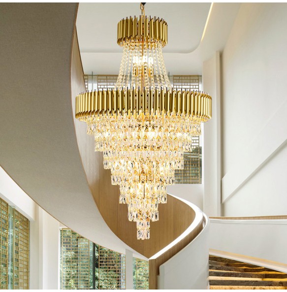 Multi-layer Crystal Round Gold Black Dimmable LED Lustre Pendant Light Stair Lights Luxury Hanging Lamp Home Decor