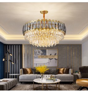 Classic Luxury Crystal Ceiling Chandelier Lighting Led Home Decoration Hanging Lamps Gray Gold Lustres for Living Room