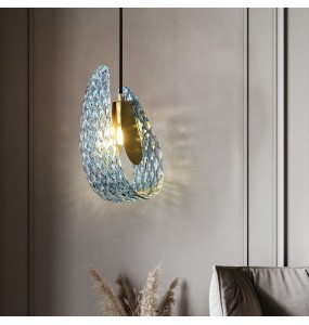 Modern Blue Flower Glass Pendant Lamp Bedside Light Fixture Small Blue Glass Hanglamp Decoration Bedroom Dining Room