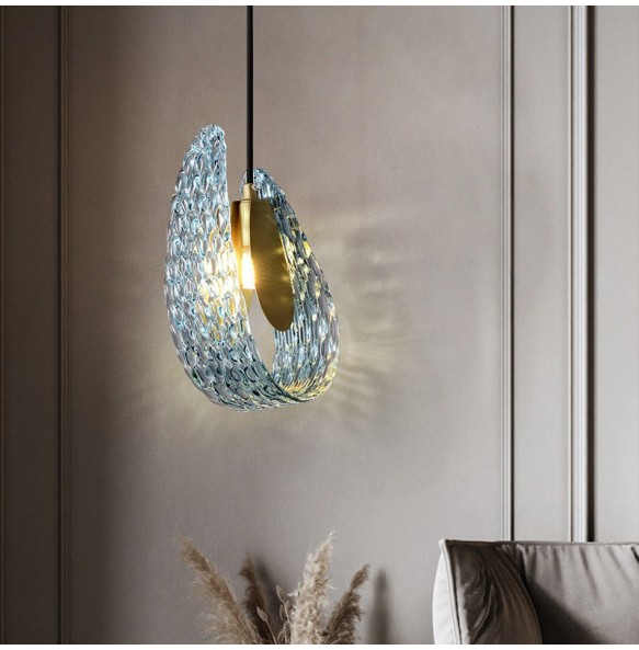 Modern Blue Flower Glass Pendant Lamp Bedside Light Fixture Small Blue Glass Hanglamp Decoration Bedroom Dining Room