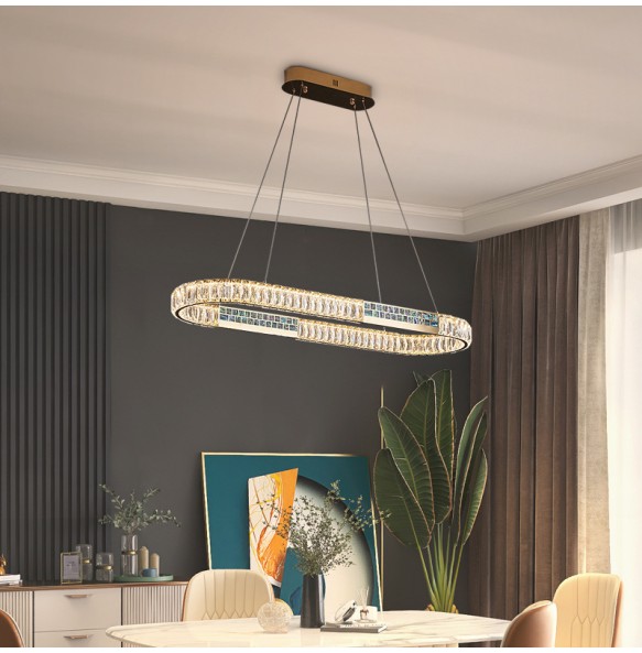 Led Luxury Ring Crystal Pendant Light Gold Stainless Steel Chandelier 2024 Christmas Decoration Lustres for Living Room