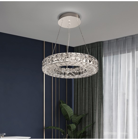 New Ring Crystal Pendant Light Simple Chandelier Home Decoration Lustres Luxury Hanging Lamps for Villa Foyer