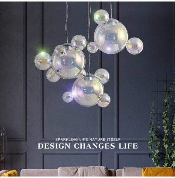 Modern Glass LED Pendant Light Living Room Decoration Bubble Glass Chandelier for Dining Room Home Decor Hanging Light