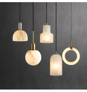 White Small Marble Pendant Light Modern Minimalist Dimmable Led Chandelier Home Decor Lamps for Dining Room Bedroom