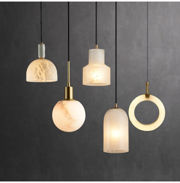 White Small Marble Pendant Light Modern Minimalist Dimmable Led Chandelier Home Decor Lamps for Dining Room Bedroom