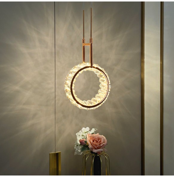 Modern Luxury Round Crystal Bedside Pendant Light Gold Small Hanging Lamp for Ceiling Home Decoration Bedroom Light Fixture