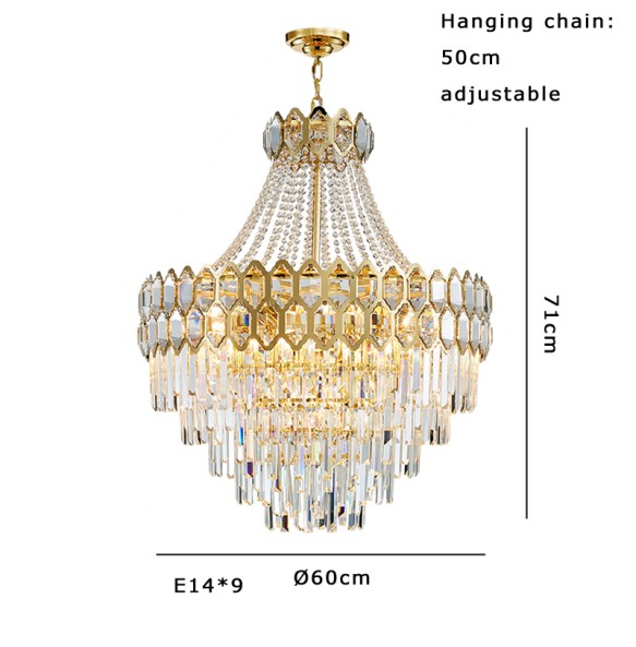 Luxury Gold Classical Hanging Lamp Dimmable LED Crystal Light Fixture Lustre Large Hotel Pendant Light Home Decor Room Decor