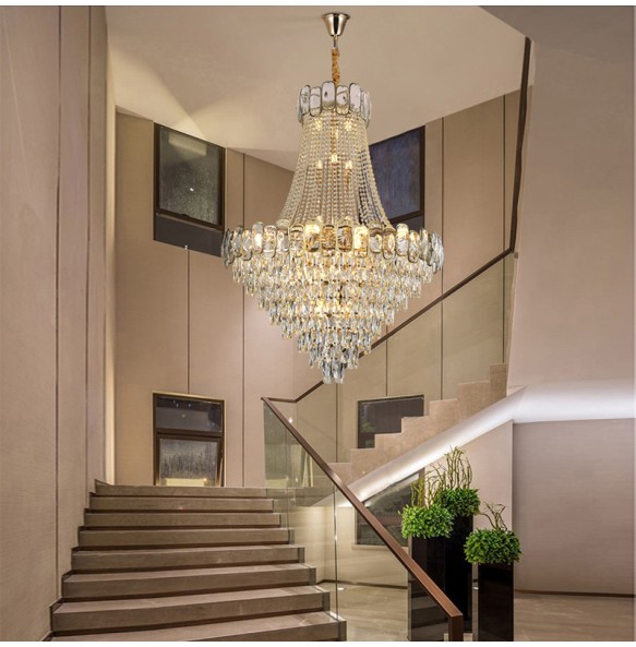 Nordic Large Crystal Ceiling Chandelier Room Decor Big Hanging Lamps Lustre Lampara for Villa Foyer Stairwell