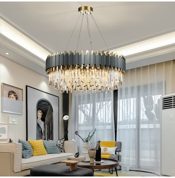 Modern 2024 Lustres LED Matte Black Crystal Pendant Lamp Luxury Ceiling Chandelier Dimmable Home Decor for Dining Table