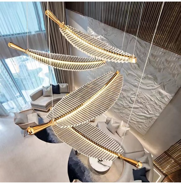 Modern Leaf Shape Ceiling Chandelier 2024 Large Staircase Pendant Light Home Decor Lustre Art Design Led Hanging Lamps