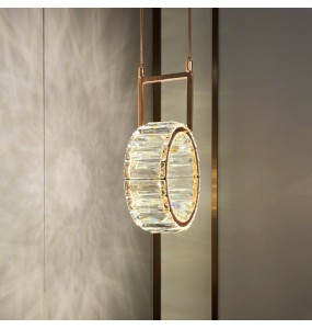 Modern Luxury Round Crystal Bedside Pendant Light Gold Small Hanging Lamp for Ceiling Home Decoration Bedroom Light Fixture