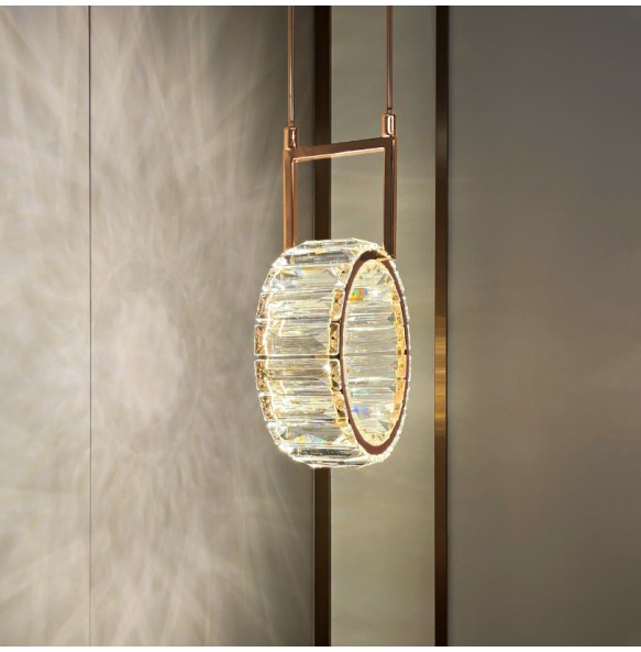 Modern Luxury Round Crystal Bedside Pendant Light Gold Small Hanging Lamp for Ceiling Home Decoration Bedroom Light Fixture