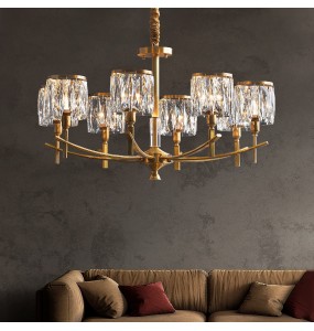 Led Vintage Brass Candle Shape Pendant Lamp New Lustre Home Appliance Crystal Chandelier Dimmable Ceiling Lamparas for Foyer