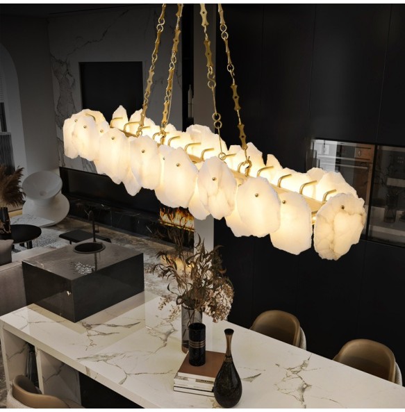 LED White Marble Copper Pendant Light Ivory Modern 2024 Ceiling Chandelier Home Decor Lustre Hanging Lamp for Dining Room