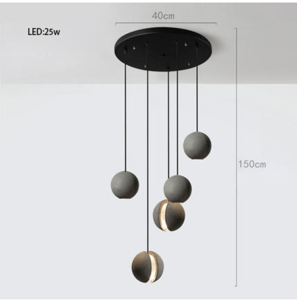 Lunar Surface Shaped Pendant Light Spherical Hanging Lamp Round Cement Grey Modern Suspension Dimmable LED Home Decoration