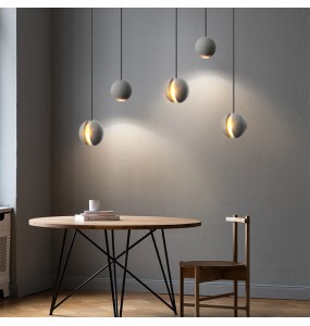 Lunar Surface Shaped Pendant Light Spherical Hanging Lamp Round Cement Grey Modern Suspension Dimmable LED Home Decoration