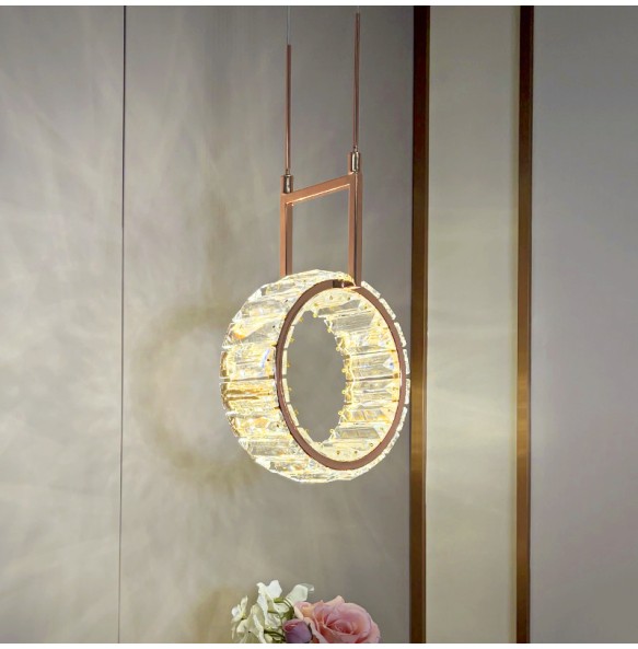 Modern Luxury Round Crystal Bedside Pendant Light Gold Small Hanging Lamp for Ceiling Home Decoration Bedroom Light Fixture