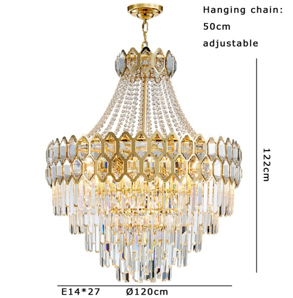 Luxury Gold Classical Hanging Lamp Dimmable LED Crystal Light Fixture Lustre Large Hotel Pendant Light Home Decor Room Decor