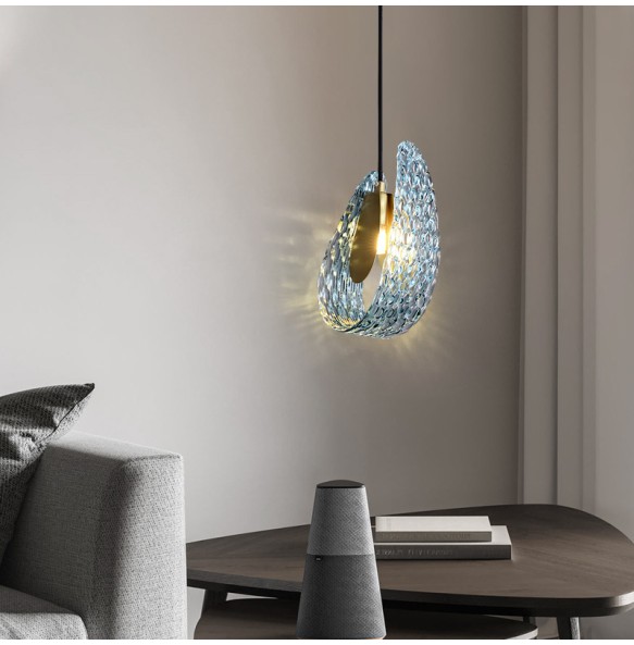 Luxury Blue Glass Pendant Lamp Light Fixture Clear Lampshade Small Hanging Light for Bedside Decoration