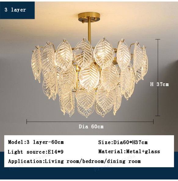 Modern Glass Ceiling Chandelier Home Decor Glass Leaf Lighting Led Dining Room Chandeliers Living Room Luxury Lustres