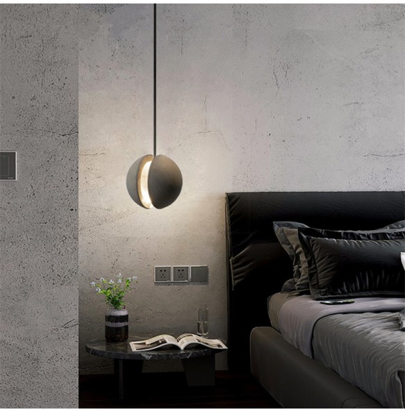 Lunar Surface Shaped Pendant Light Spherical Hanging Lamp Round Cement Grey Modern Suspension Dimmable LED Home Decoration