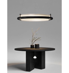 Black Wooden Ceiling Chandelier Modern Home Decoration Led Walnut Lustres 2024 Dining Room Wood Fabric Hanging Lamps