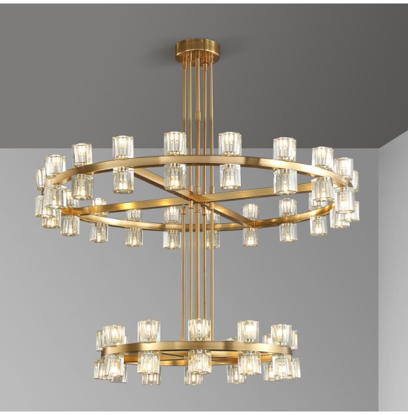 Modern Luxury Copper Crystal Led Pendant Light luminária Home Decor Chandelier Suspension for Foyer Living Room