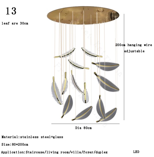 Modern 2024 Stairwel Leaf Ceiling Chandelier Large Staircase Pendant Light Home Decor Lustre High Ceiling Led Hanging Lamps