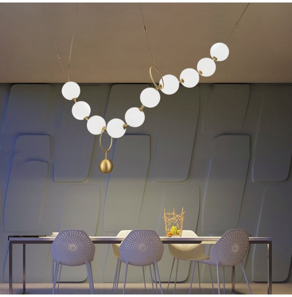 Modern 2024 Ceiling Chandelier Pearl Necklace Shaped Light Fixture Ivory White LED Home Decor Hanging Lamp above Dining Room