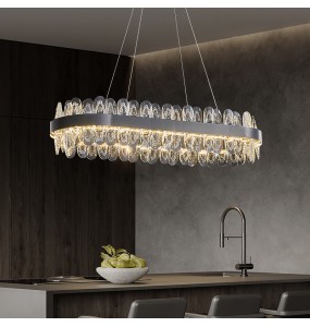 Living Room Indoor Luxury Dimmable LED Pendant Light Kitchen Island Black Modern Suspension Crystal Hanging Lamp Dining Table