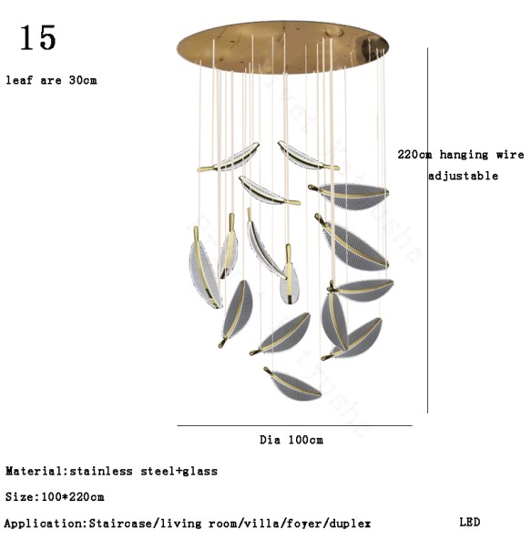 Modern 2024 Stairwel Leaf Ceiling Chandelier Large Staircase Pendant Light Home Decor Lustre High Ceiling Led Hanging Lamps