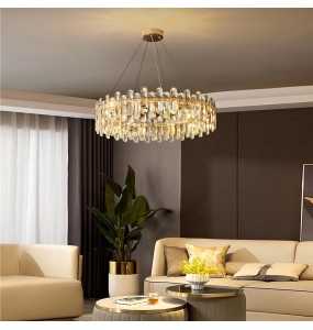 Lustre Luxury K9 Crystal Pendant Lights Modern Elegant Gold Chandelier Home Decoration Light Fixture for Foyer Living Room Villa