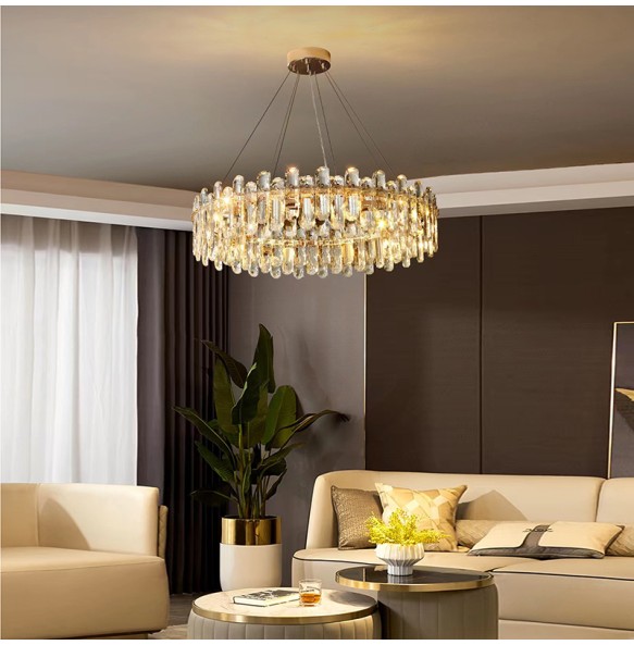 Lustre Luxury K9 Crystal Pendant Lights Modern Elegant Gold Chandelier Home Decoration Light Fixture for Foyer Living Room Villa