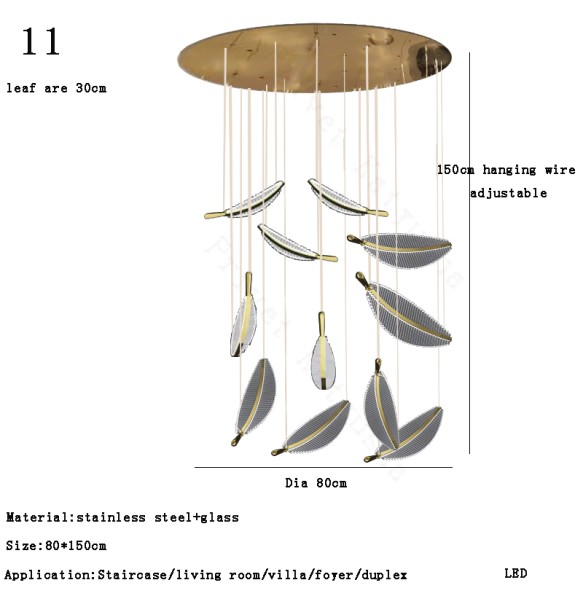 Modern 2024 Stairwel Leaf Ceiling Chandelier Large Staircase Pendant Light Home Decor Lustre High Ceiling Led Hanging Lamps