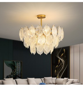 Modern Glass Ceiling Chandelier Home Decor Glass Leaf Lighting Led Dining Room Chandeliers Living Room Luxury Lustres